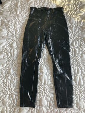 Spanx black faux patent leather leggings size small